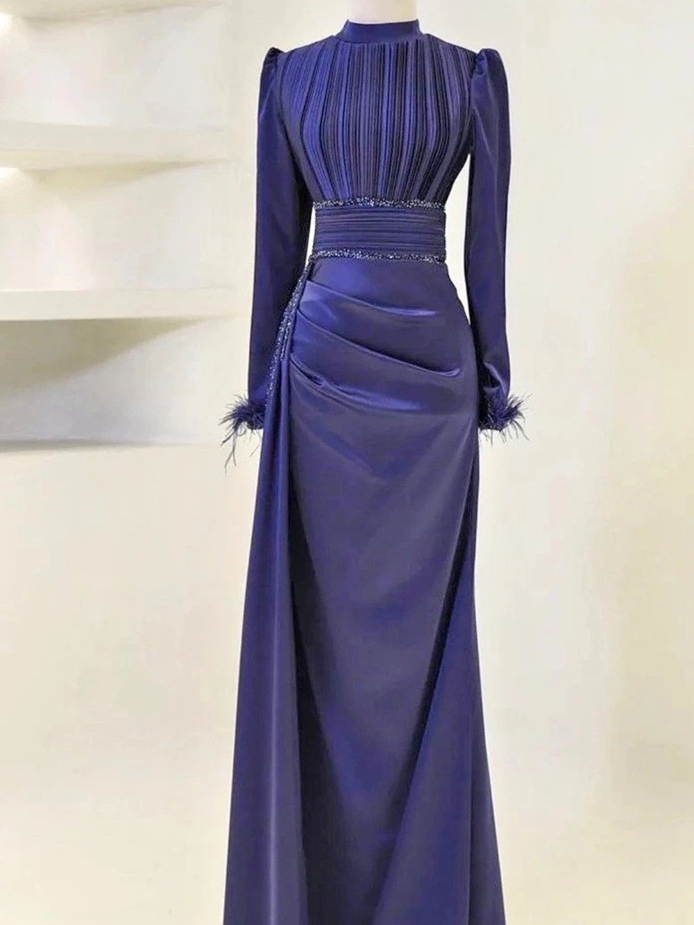 Pleated Draped Maxi Dress in Purple Like New